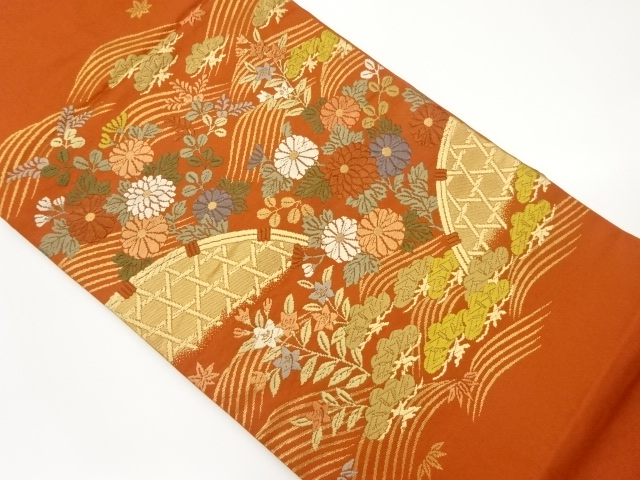 JAPANESE NAGOYA OBI / KARA-ORI / WOVEN AUTUMN FLOWERS